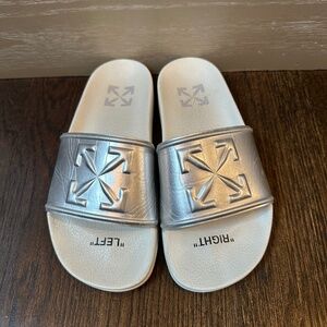 OFF WHITE Womens Black Diag Lea Platform Slip On Leather Slide Sandals Shoes 37